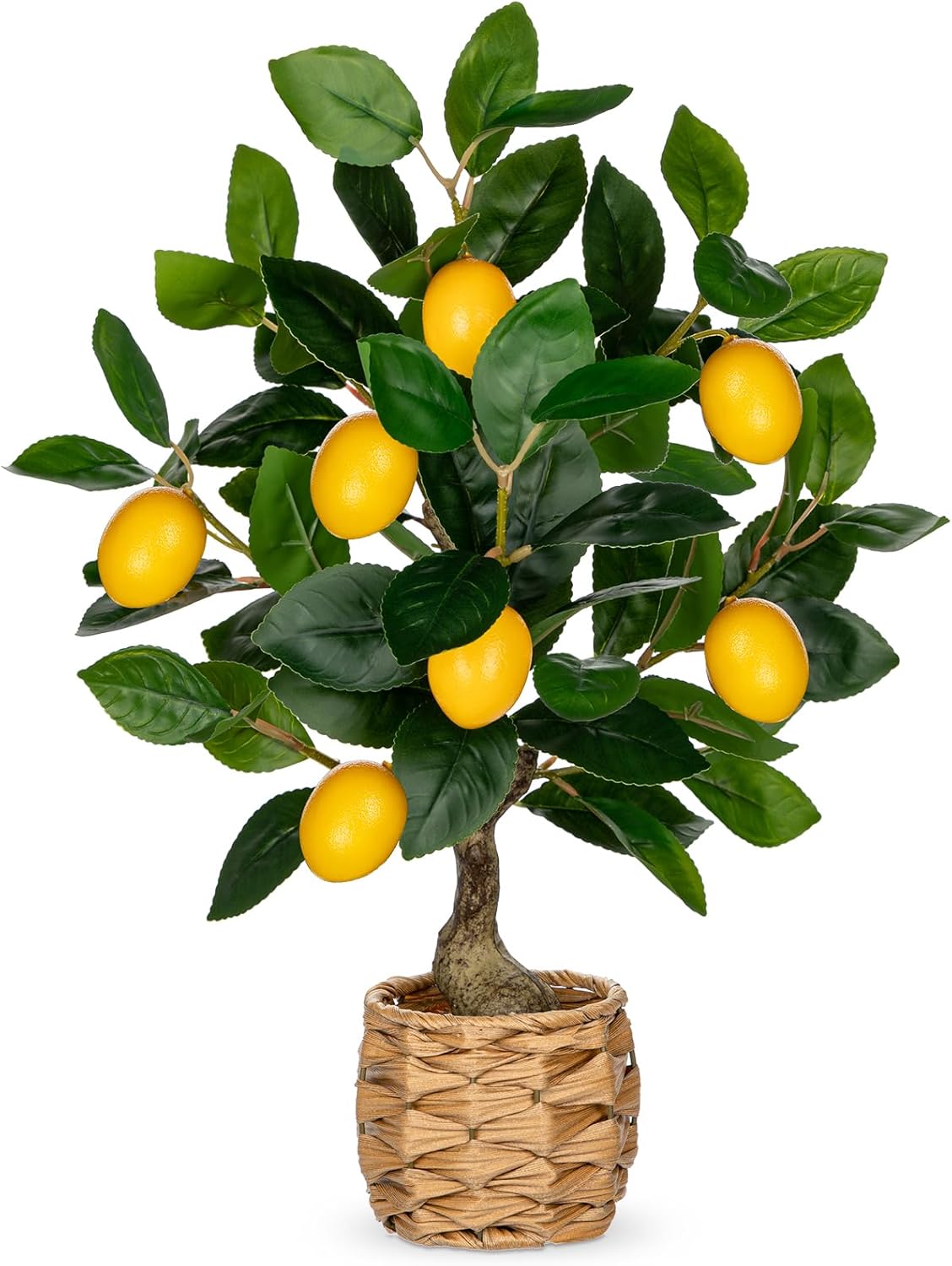 Skiennix Artificial Lemon Tree - 17.3-Inch Potted Faux Citrus Plant with Woven Pot | Indoor Home Decor
