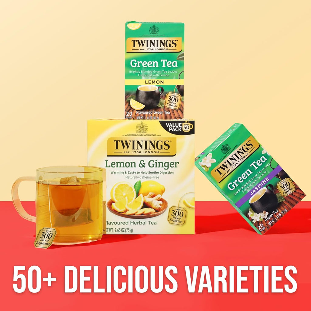 Twinings Green Tea - Zesty Lemon Flavor, Individually Wrapped, 20 Count (Pack of 6) - Enjoy Hot or Iced