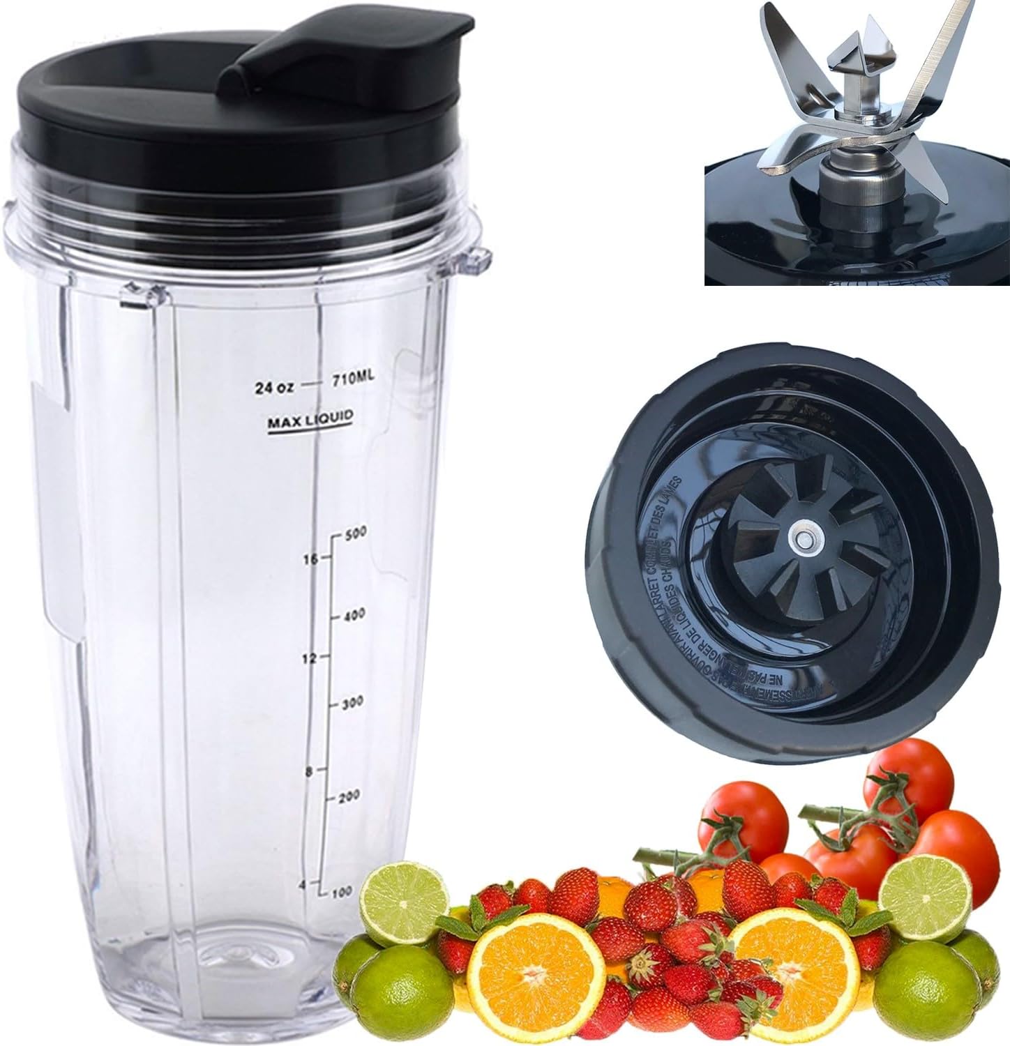 Nutri Ninja Replacement Blender Blade & 24oz Cup Accessories with Lid - Compatible with SS150, SS300, SS400