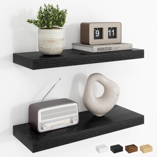 Dreamland Floating Shelves - 20-Inch Rustic Black Wooden Wall Shelves for Home Decor | Set of 2