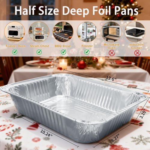 Whaleme Aluminum Foil Pans 9x13 - Disposable Half Size Deep Steam Table Tin Foil Pans for Oven Baking Cake, Roasting Turkey, Food Prepping, Storing, Freezing, Chafing (40 Pack)
