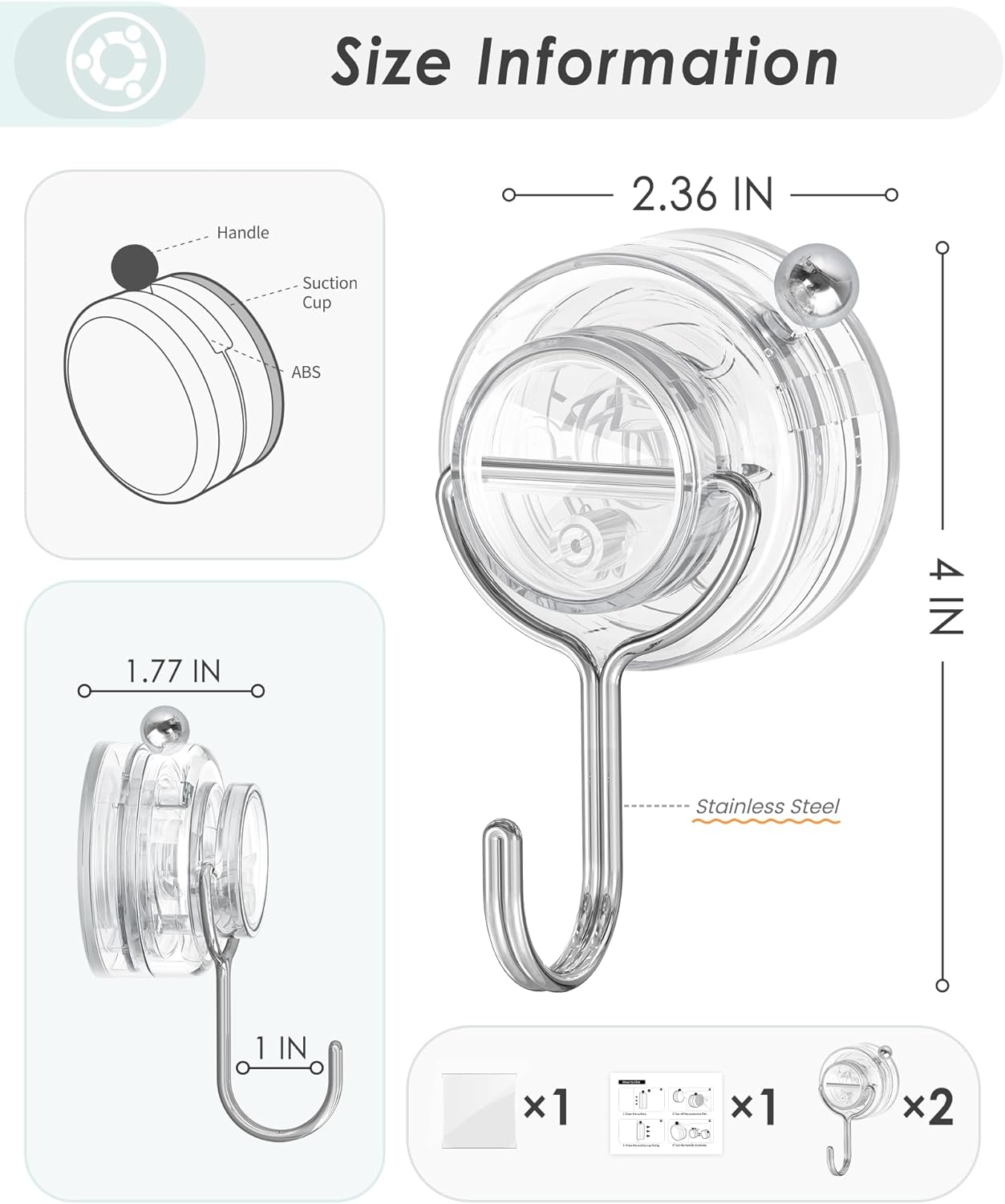 Upgrade Suction Cup Hooks by [Brand Name] - Heavy Duty Clear Towel Hooks for Bathroom | 4 Pack for Tile & Glass