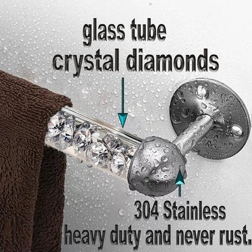 Meetart Crushed Diamond Glass Towel Bar for Bathroom,Set of 2 Towel Rods Wall-Mounted ,Towel Racks for Bath Towels,Hand Towels(15.5”)