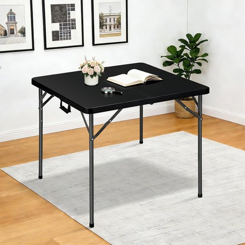 Lakhow 34" Square Folding Table - Durable Plastic Card Table with Collapsible Legs | Black for Indoor/Outdoor Events