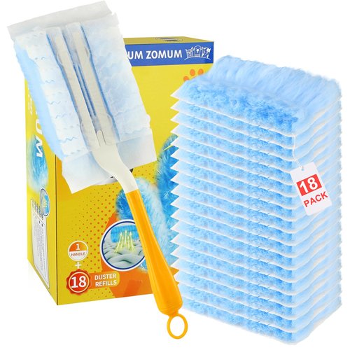 Duster Refills for Swiffer Dusters，Strong Static Dust Removal，Duster Refill Replacement Head for Electronics, Furniture, Blinds（18 PCS+1Handle）