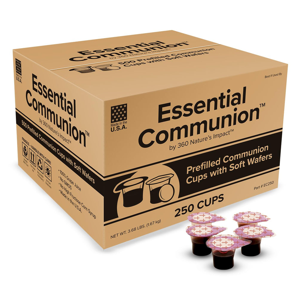 Prefilled Communion Cups and Wafer Set with Concord Grape Juice, Disposable Communion Elements for Church, Home, and Hospital Services, Holy Eucharist Supplies, 250 Count
