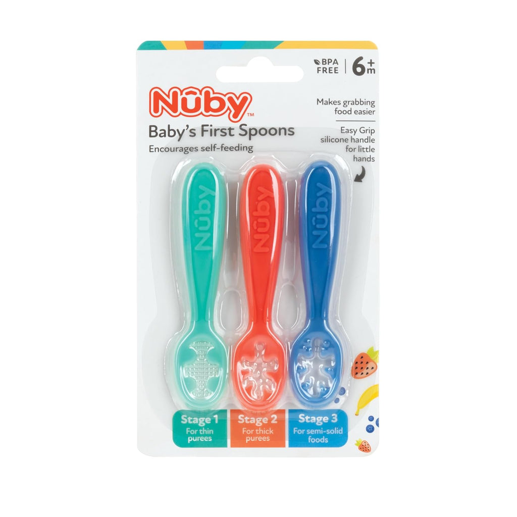 Nuby Baby's First Spoons Set - 3-Pack Feeding Utensils for Babies 6 Months and Up