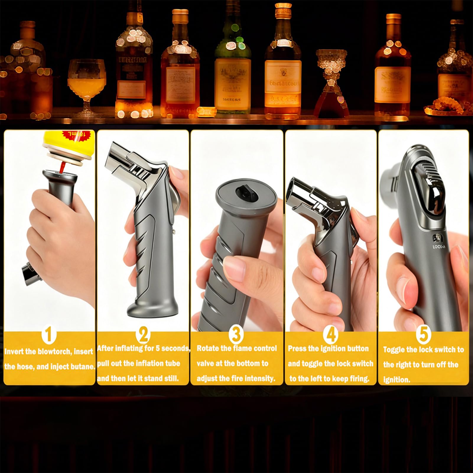 Whiskey Smoker Kit with Torch - 6 Flavors Wood Chips, 2 Metal Ice Cubes, 2 Glasses - Cocktail Smoker Infuser Kit, Old Fashioned Drink Smoker Kit, Birthday Whiskey Bourbon Gifts for Men,Dad(NO Butane)