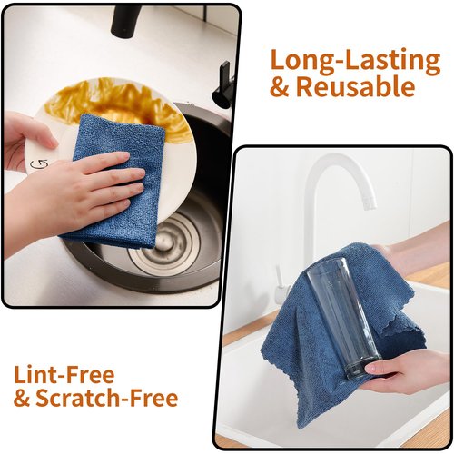 Tigona 80 Pack Microfiber Cleaning Cloth Roll,Lint Free Rags & Tear Away Reusable Towels Washable Scratch,Ultra Absorbent Dish Rags(12" x 12") for Car Kitchen Home Garage-Navy Blue