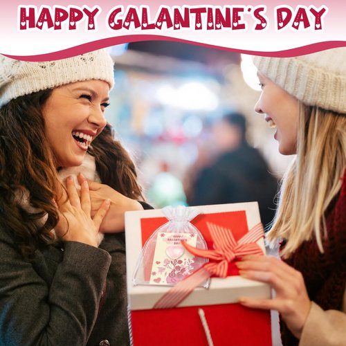 Threehoney 120 Pcs Galentine Gift for Women Bulk with Heart Shape Rose Quartz Galentine Greeting Card 2 x 3 Inch Heart Gemstones Organza Bags for Exchange Valentine Gifts Friends Party Supplies