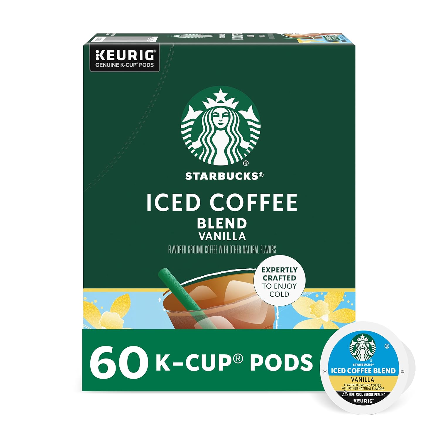 Starbucks K-Cup Coffee Pods - Iced Coffee Blend with Vanilla Flavor | 100% Arabica, 60 Pods Total