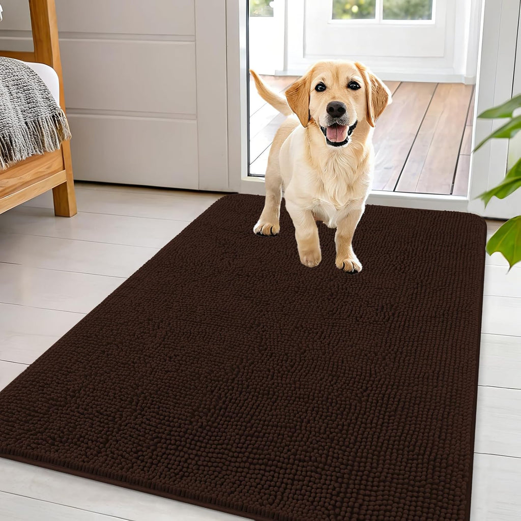 OLANLY Dog Door Mat - Absorbent Non-Slip Washable Doormat for Muddy Paws | 44x32 Inches, Brown