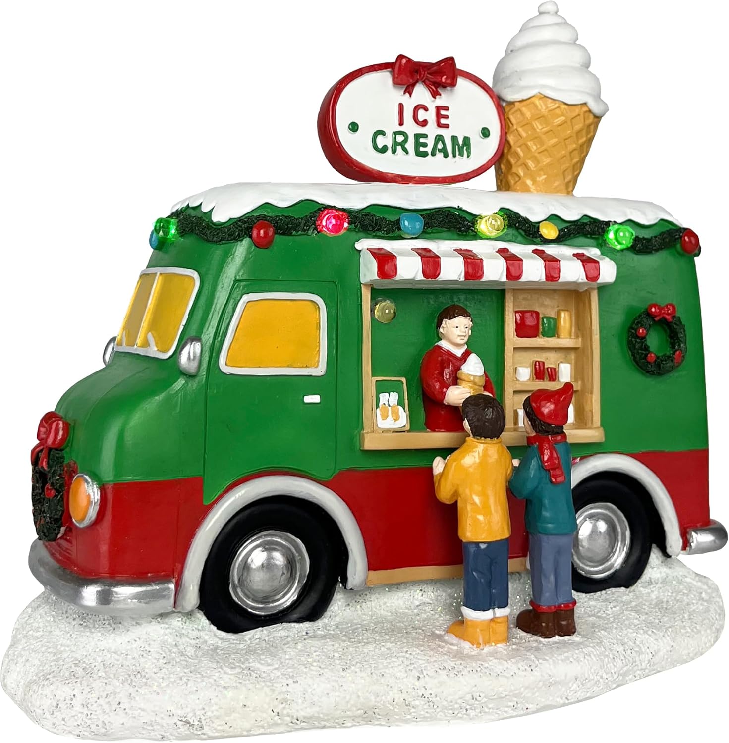 Regine Switzerland Christmas Village Food Truck | Musical Ice Cream Car Decoration with LED Lights