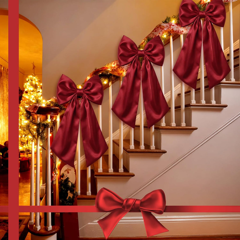 Suncalla Large Burgundy Satin Bows - 3 Pcs 2 FT Wall Decorations for Weddings & Parties