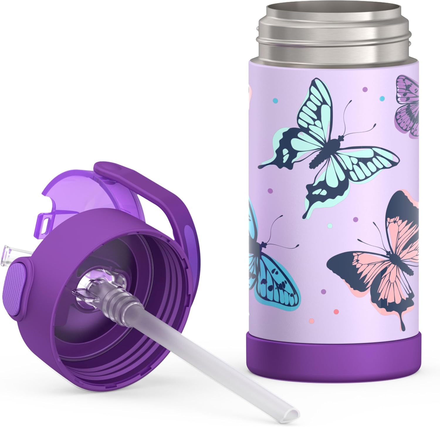 THERMOS FUNTAINER Water Bottle - 12 Ounce Kids Stainless Steel Vacuum Insulated - Butterfly Frenzy Design