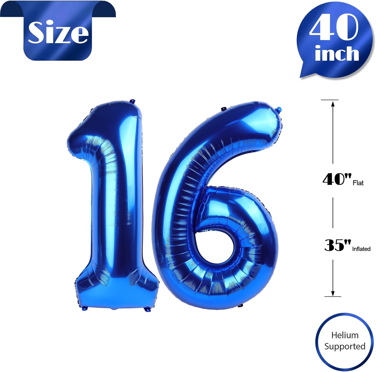 Number 16 Balloon - Navy Blue 40 Inch Birthday Decoration for 16th Party | Perfect for Boys & Girls