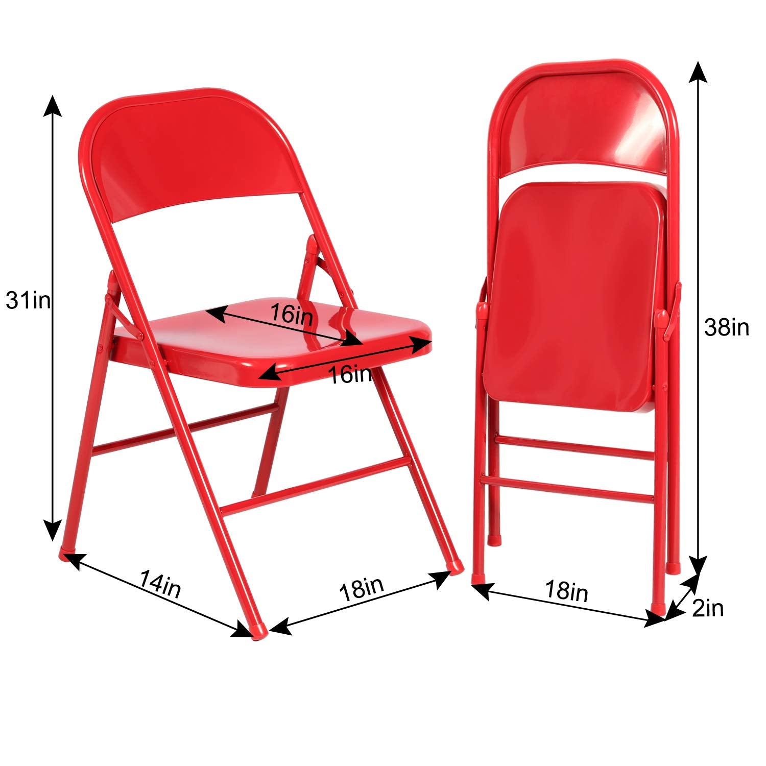 VECELO Metal Folding Chairs 4 Pack, Double Hinged Steel Frame Easy Foldable&Stackable for Office Kitchen Dinning Wedding Patio and Garden,Classic Red,Set of 4