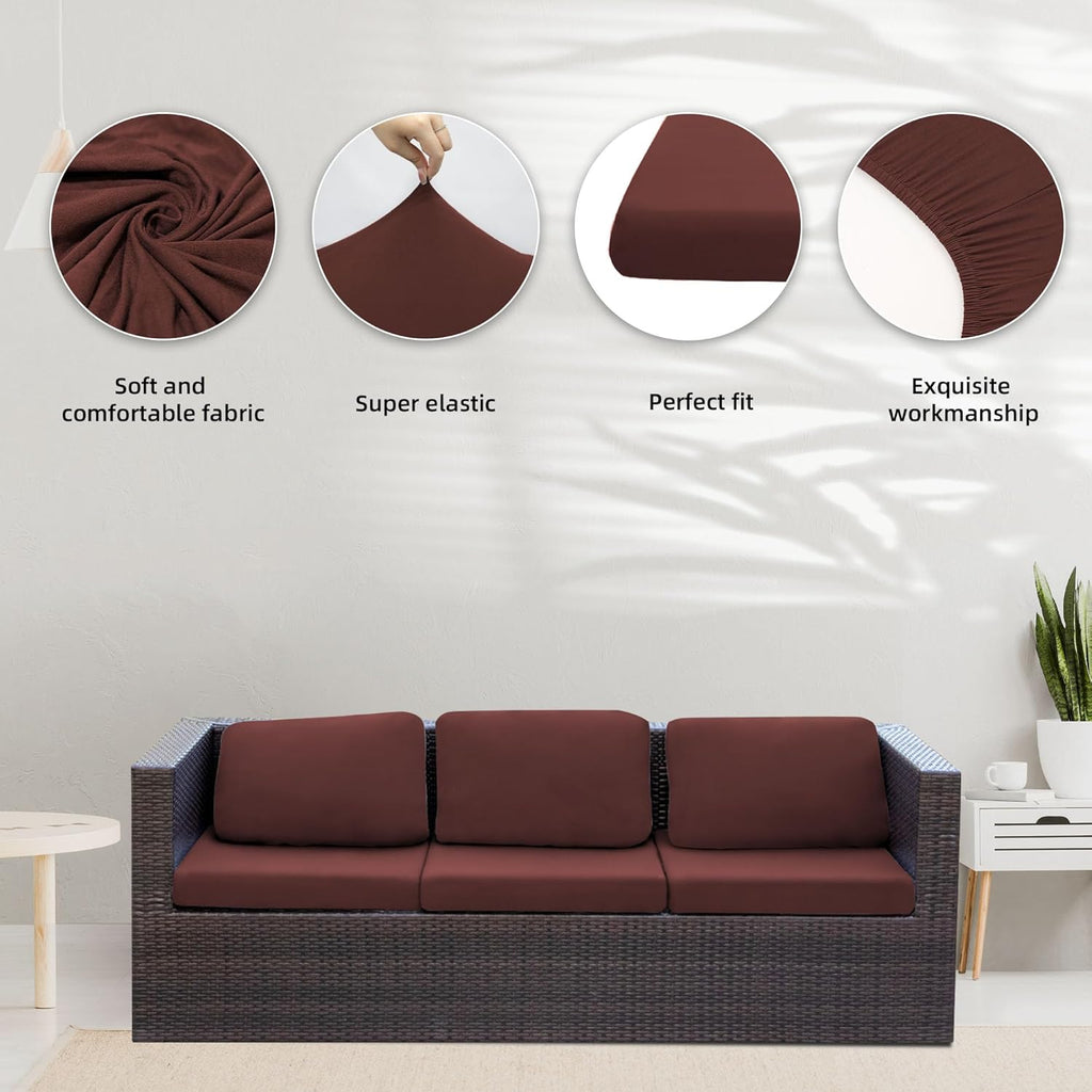 Skiennix 8-Piece Stretch Patio Cushion Covers - Washable Outdoor Sofa Slipcovers in Light Coffee