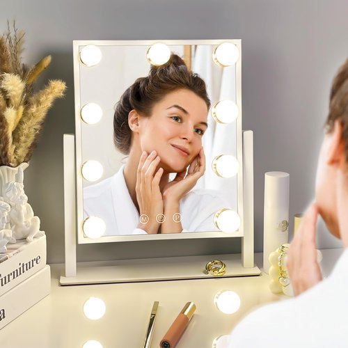 LuxeVue Vanity Mirror with Lights, Makeup Mirror with 3 Lighting Modes, Light Up Mirror with Touch Sensor, AC-Powered, 360 Rotatable, Metal Frame, with Detachable 10X Magnifying Spot Mirro, 14.1"