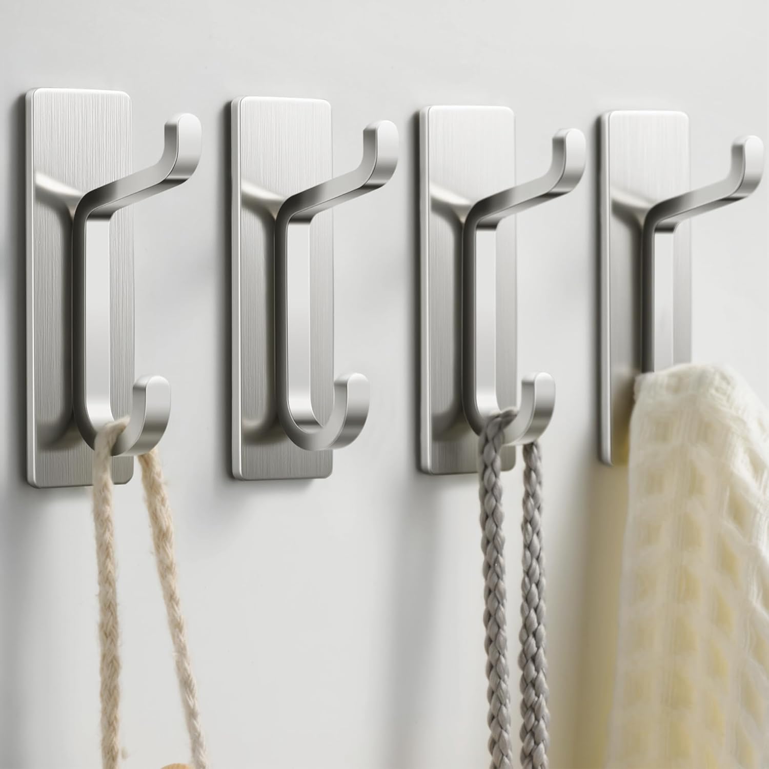 Pickpiff Wall Hooks - 13LB Strong Adhesive Coat & Towel Hanger in Brushed Nickel Finish