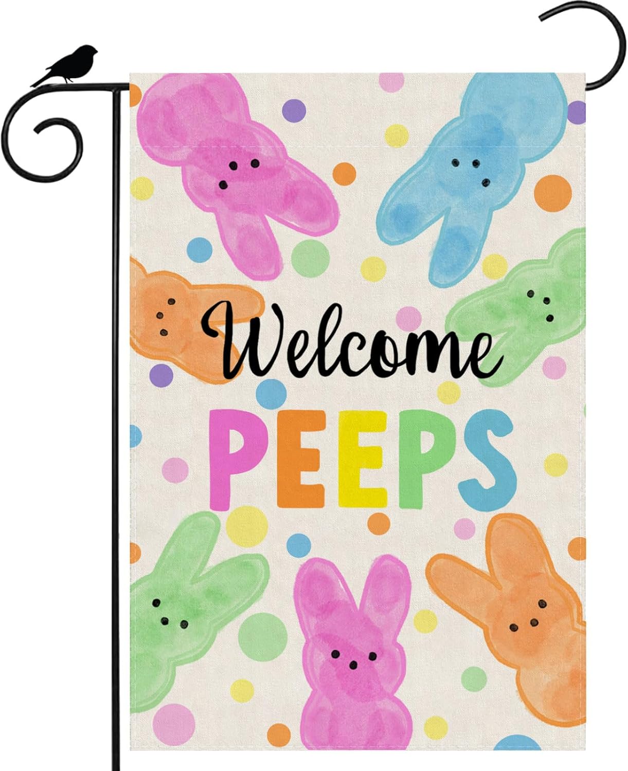 Welcome Easter Garden Flag - Colorful Dots Cute Bunny Watercolor Design | 12x18 Inch Double-Sided