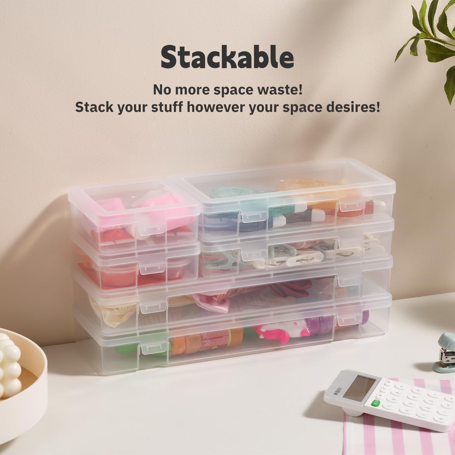 Novelinks Clear Plastic Storage Containers - Stackable Organizers with Lids for Crafts | 12 Pack Small