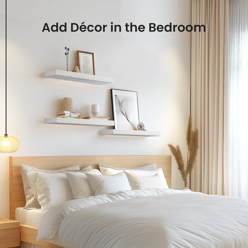 AMADA HOMEFURNISHING Floating Shelves - Set of 3 White Wall Shelves with Invisible Brackets for Home Decor