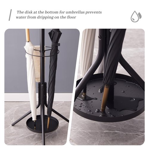 Kitsanery Coat Rack Freestanding,Metal Coat Tree with Umbrella Holder,Hat and Coat Rack Stand for Entryway, Hallway, Living Room, Bedroom (Black)