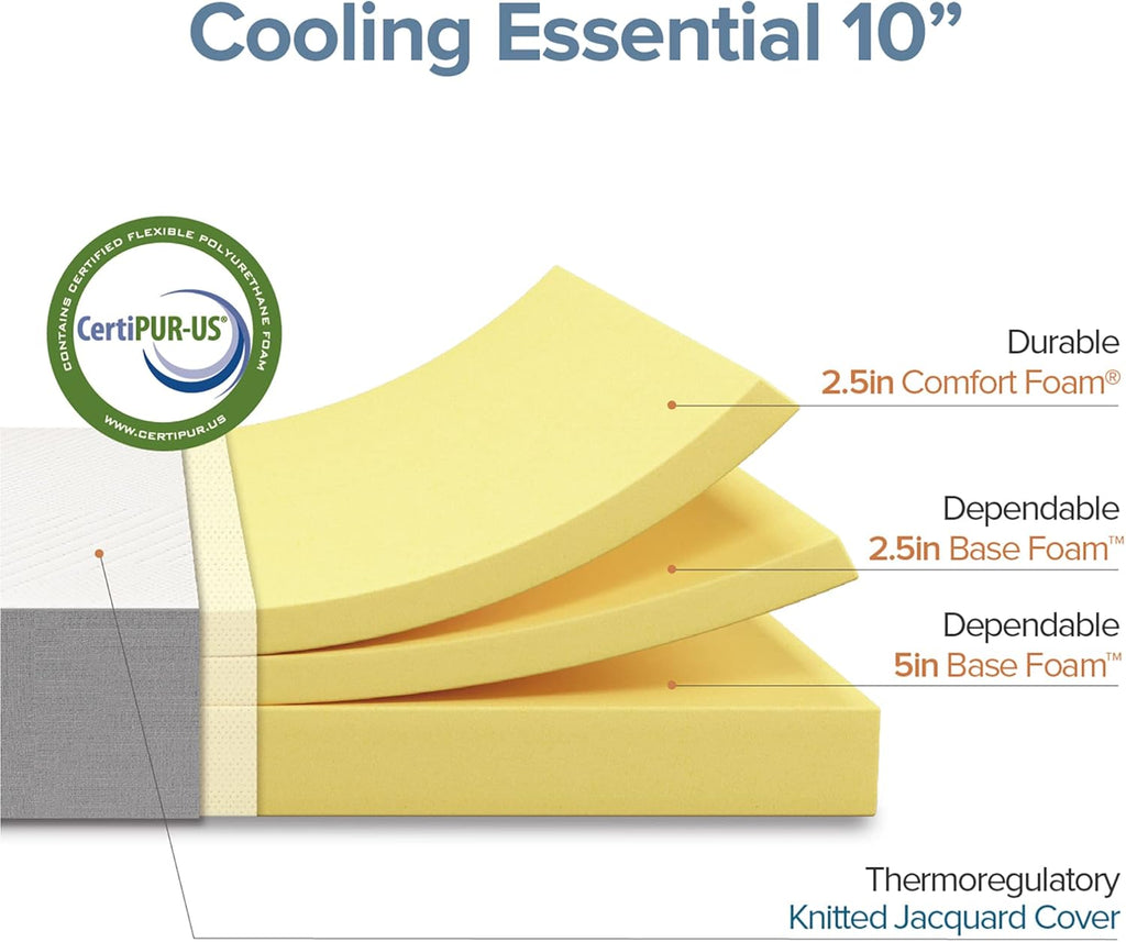 Zinus 10 Inch Twin Foam Mattress - Cooling Comfort with Certified Safe Materials