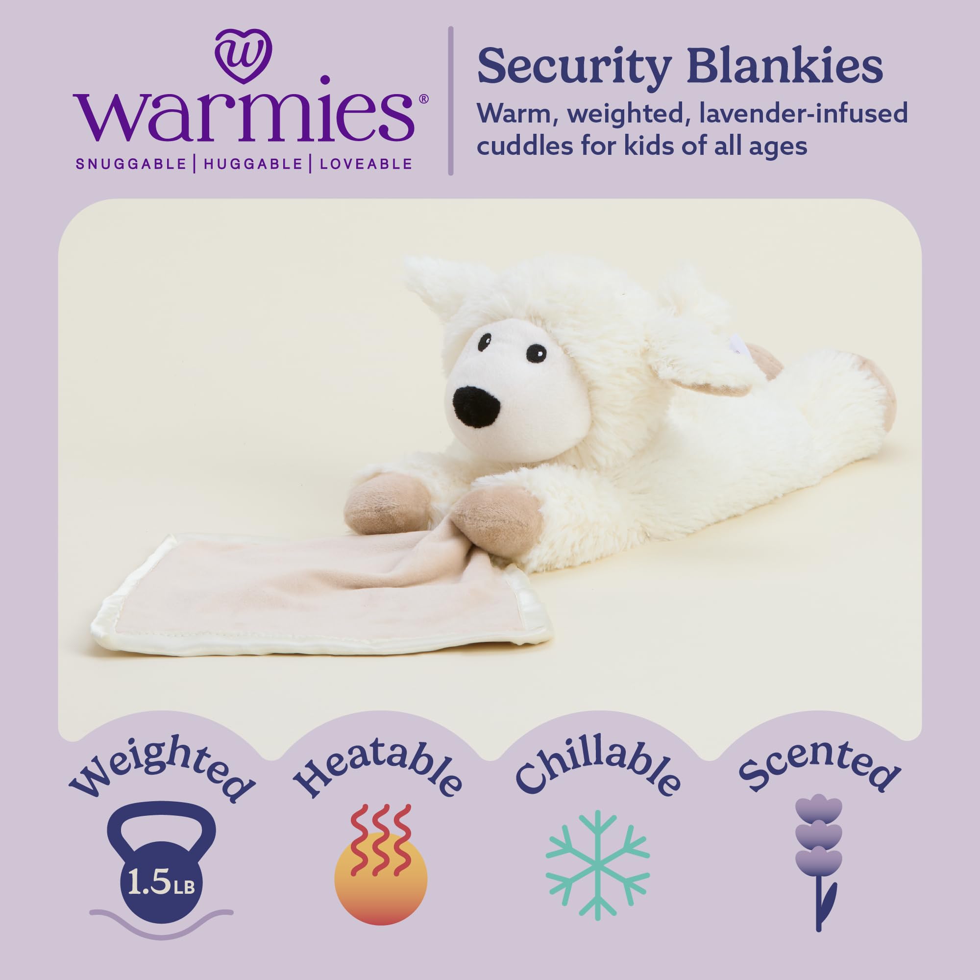 warmies Stuffed Animal Security Blankets for Babies, Sheep - Microwavable & Weighted Stuffed Animal Blanket for Baby Boys & Girls - Cute Soft Plush Toys with Child Safe Design for All Ages