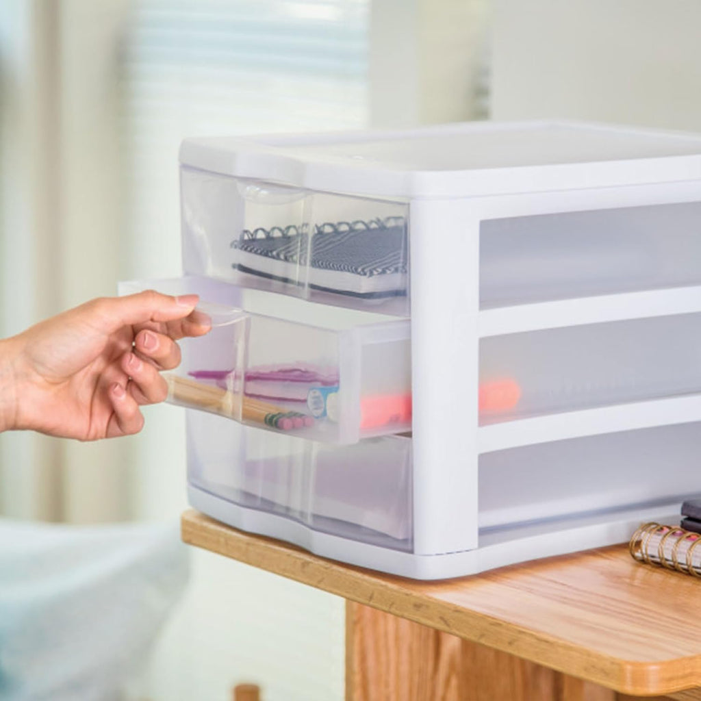 Sterilite ClearView Compact Stacking Drawer Organizer System - 3 Drawers, 8 Pack for Efficient Storage