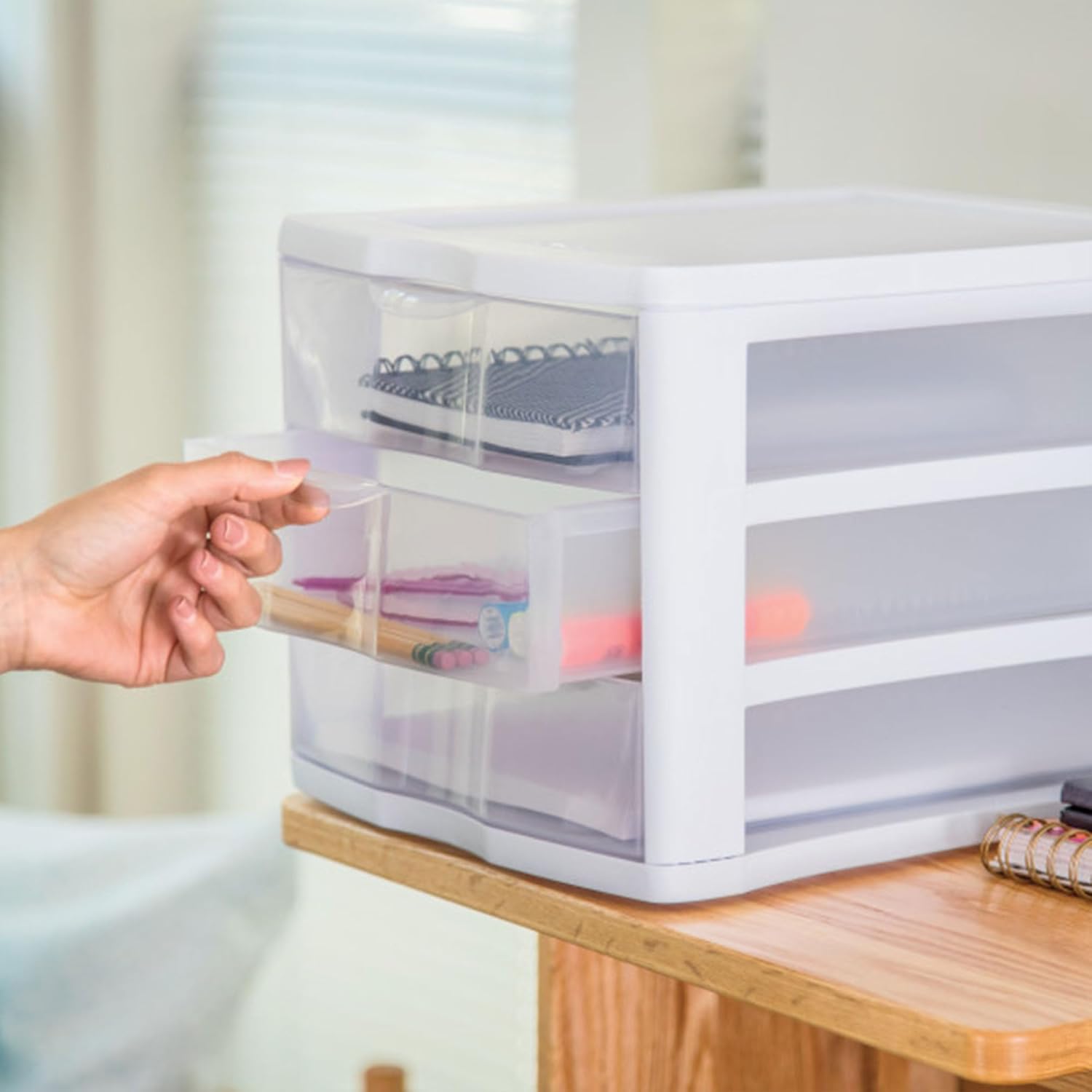 Sterilite ClearView Compact Stacking Drawer Organizer System - 3 Drawers, 8 Pack for Efficient Storage