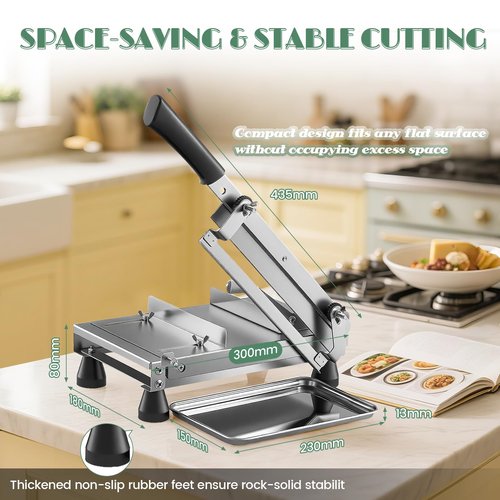 Huanyu Cheese Slicer Multipurpose Butter Cutter with Tray Stainless Steel Food Slicing Machine Adjustable Thickness Effortless for Butter Block Cheese Sausages Bread Vegetables