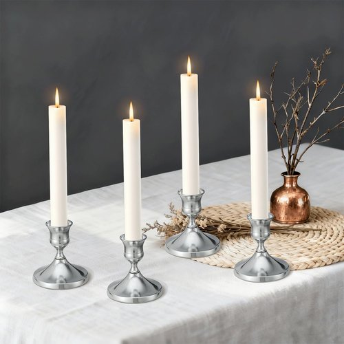 12 Pcs Silver Candle Holders, Silver Candlestick Holders Set for Table Centerpiece, Vintage Taper Candle Stand, Home Decor, Weddings, Festival and Dining Parties (Sliver)