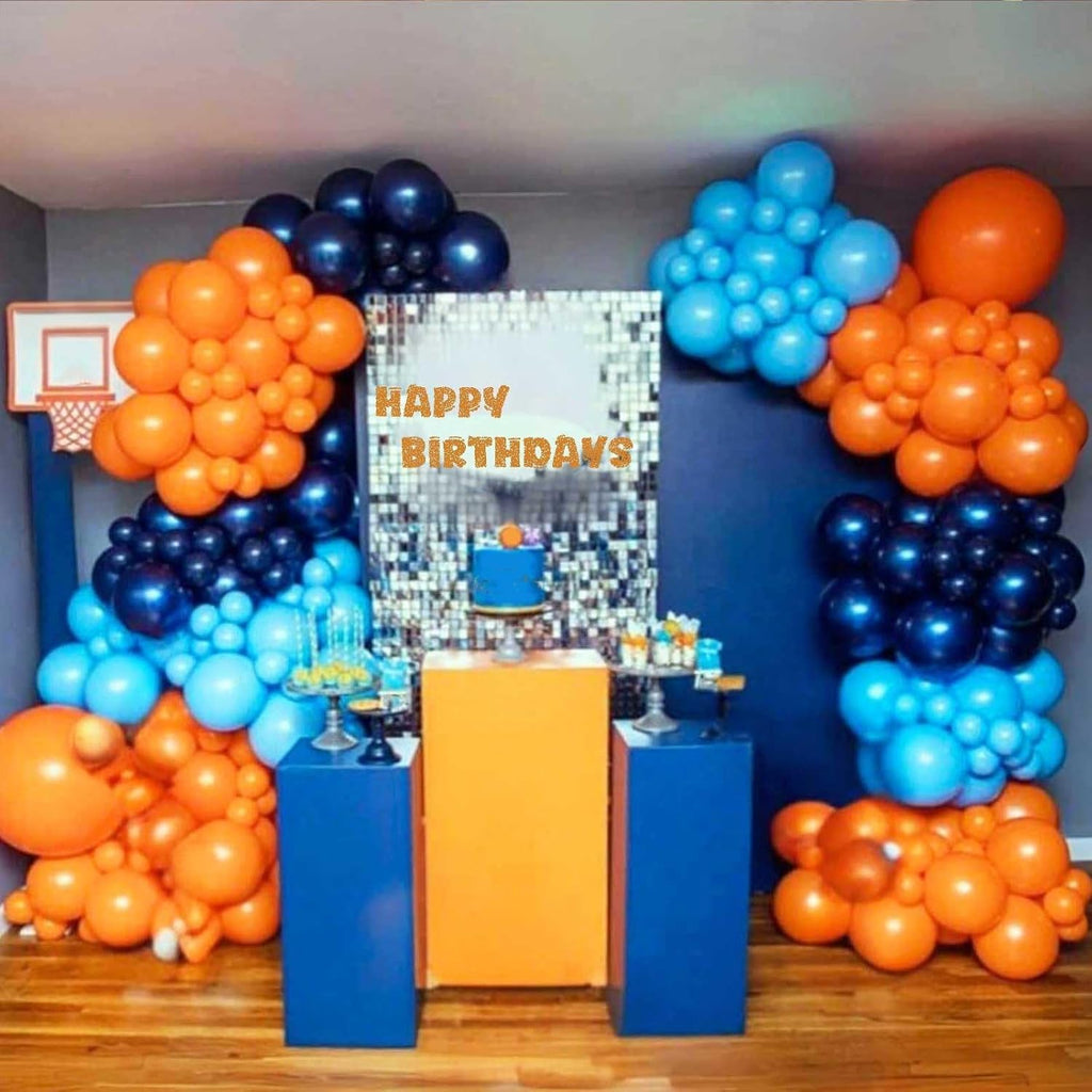 Royal Blue & Matt Orange Balloons by [Brand Name] - 12-Inch Metallic Latex Party Decor for Kids' Anime Birthday