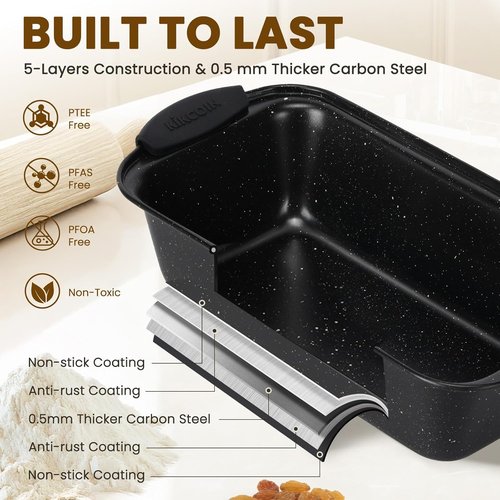 Kikcoin Nonstick Baking Pans Set - 22 PCS Stackable Bakeware with Silicone Handles | 450°F Oven Safe, Easy Release