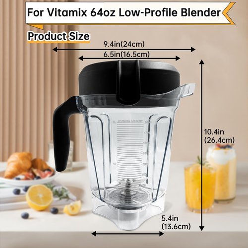For Vitamix 64oz Low-Profile Blender Pitcher, Replacement for Vitamix 750 780 5000 5200 6300 7500 E320 Classic/Explorian Series etc Container Jar Cup