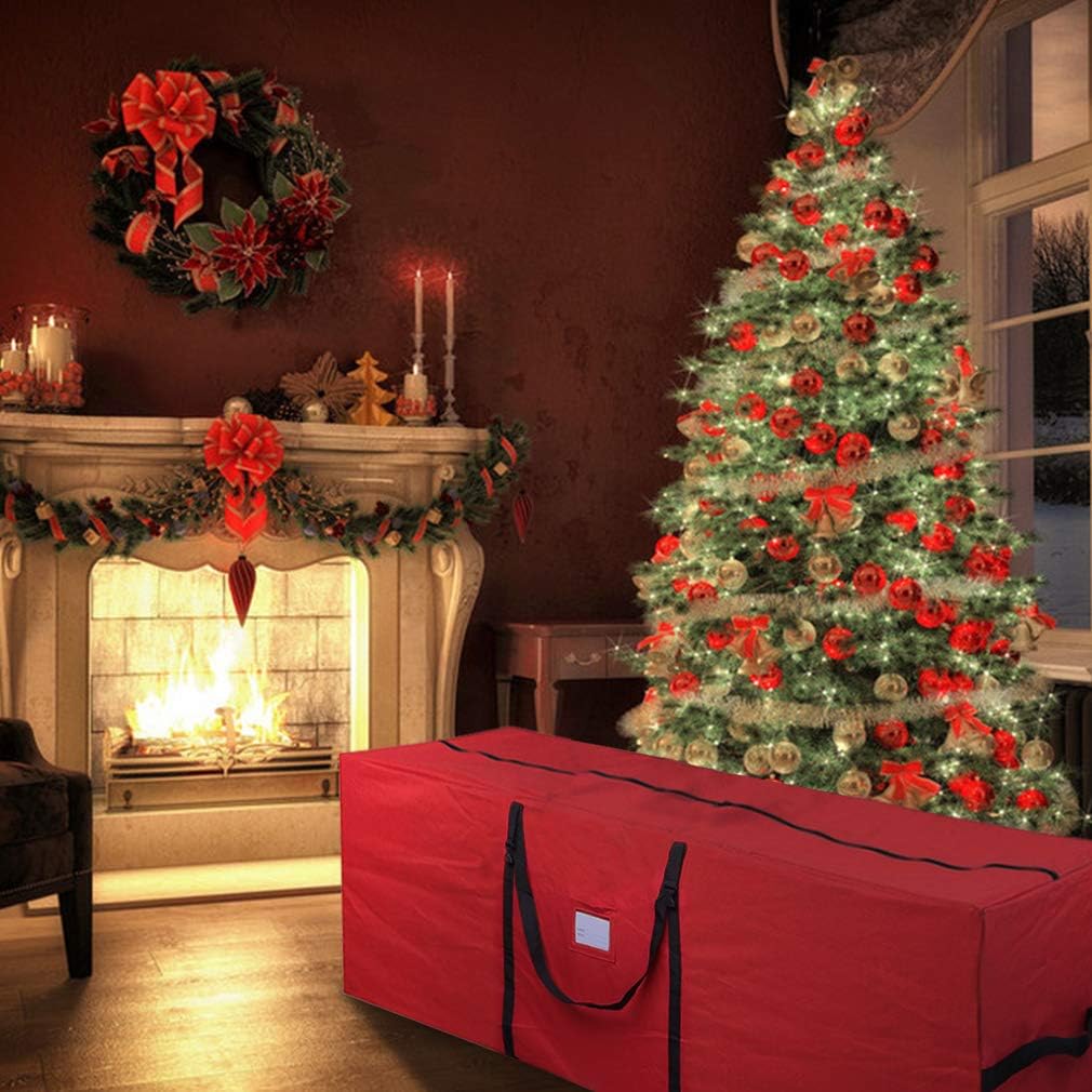 Skiennix Christmas Tree Storage Bag - Heavy Duty 600D Oxford for 7.5 Ft Trees | Durable Red Design with Dual Zipper & Handles