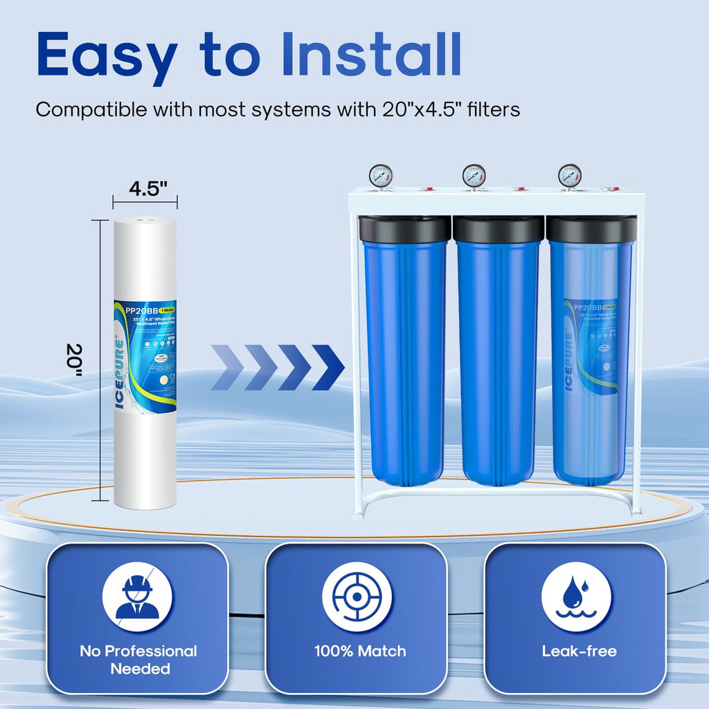 ICEPURE 1 Micron 20" x 4.5" Whole House Sediment Home Water Filter Replacement Cartridge, Compatible with SP-DD-5005-20BB, FPMB5-20, AP810-2, DGD-5005-20, SDC-45-2005, 2PP20BB1M, P5-20, FP25B, 4 Pack