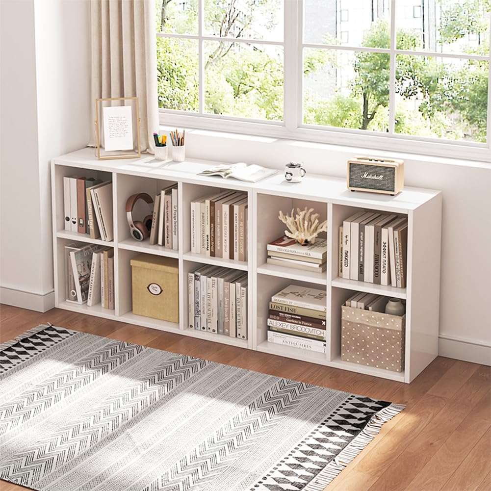 NELYE 4 Cube Organizer Bookcase - Stylish White Fabric Storage Bins with Open Shelves