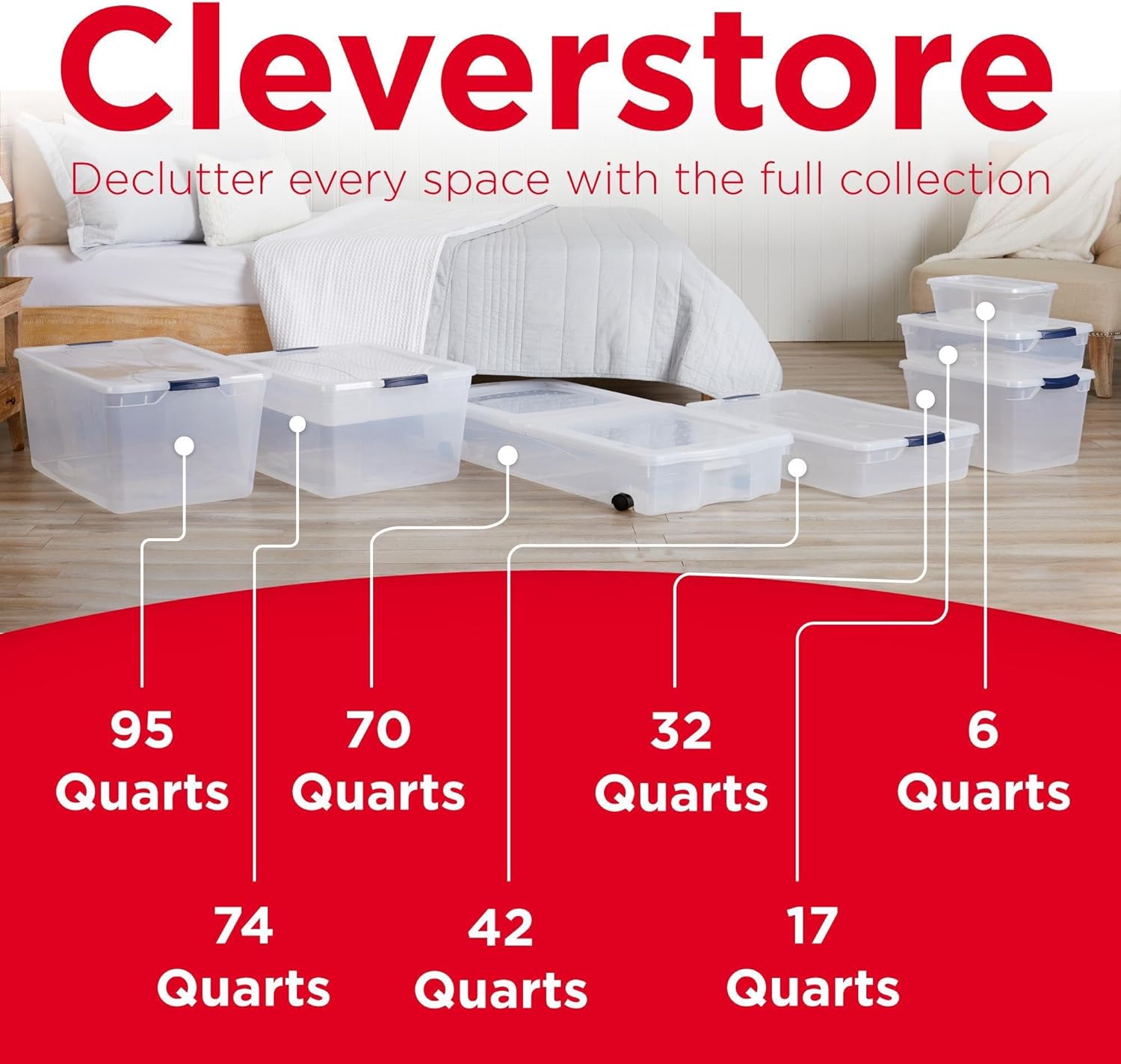Rubbermaid Cleverstore 95 Qt Clear Storage Bins - Stackable, BPA-Free, 4-Pack, Made in USA
