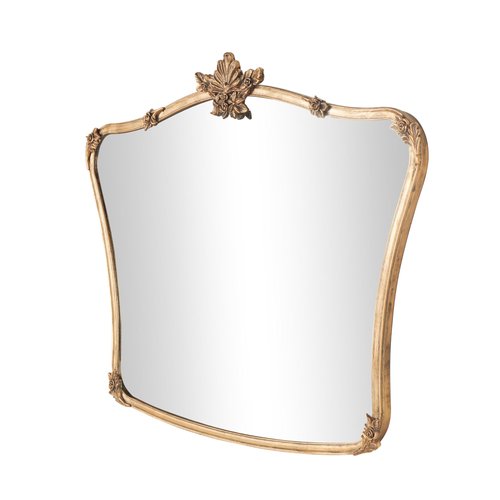Deco 79 Metal Floral Room Wall Mirror Orante Antique Curved Entryway Mirror, Wall Mounted Mirror 36" x 2" x 26", Gold