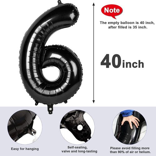 Balloon Number 6 - 40 Inch Black Birthday Balloon for Boys & Girls | Perfect for 6th Birthday Celebrations
