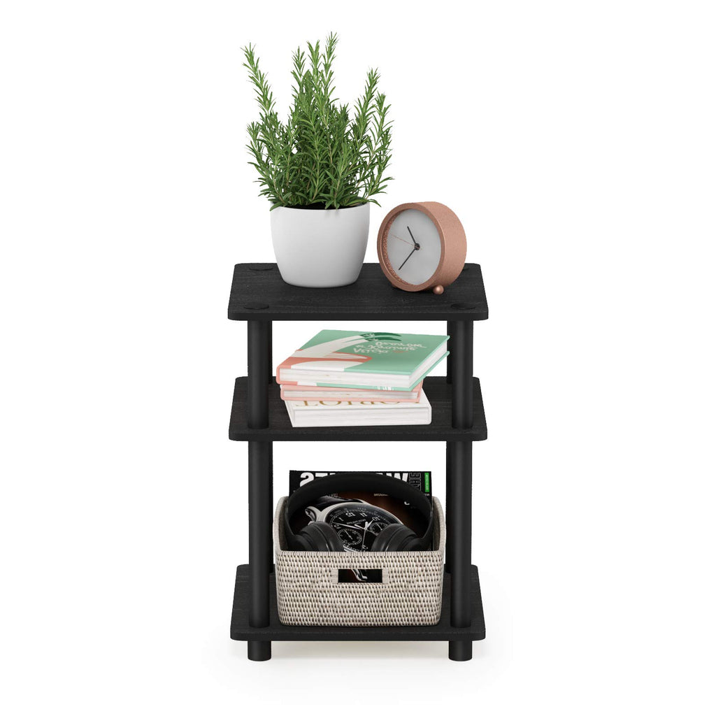 Furinno TURN-N-TUBE Side Table, 3-Tier Square Modern End Table, Open Shelves Nightstand, Night Stand, Bedside Table, Easy Assembly, for Living Room, Bedroom, Blackwood