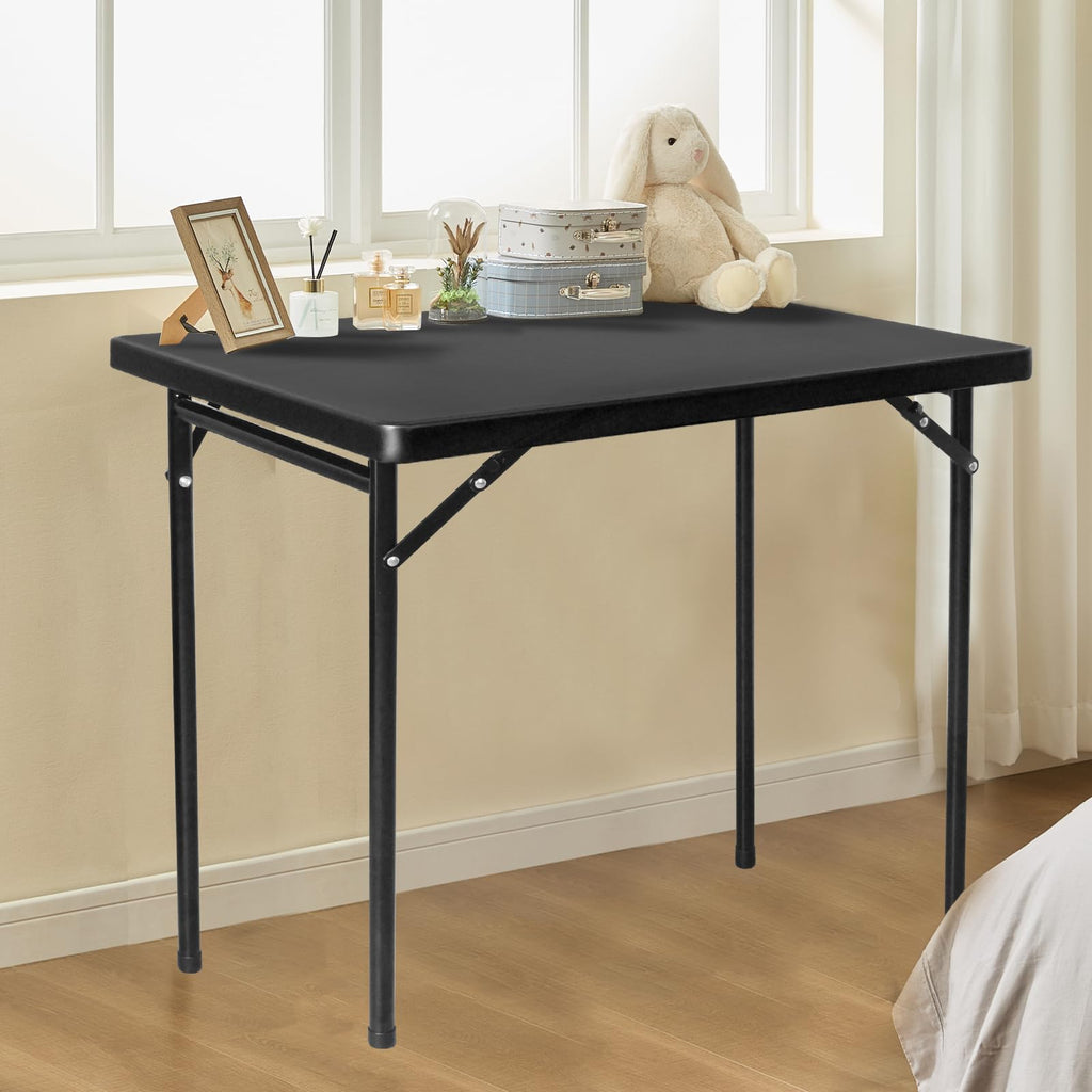 FROASISPRO 3ft Rectangular Folding Table, All-Occasion Plastic Event Table for Indoor and Outdoor, Portable Desk, Camping, Durable and Stable, HDPE and Steel, Wide Application, Black