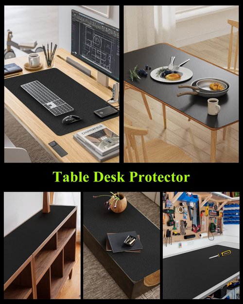 Furkit Black Plastic Table Cover Protector, 36" x 72" Waterproof Easy Flat PVC Desk Pad Mat, 1.5mm Thick Rectangle Vinyl Table Top Protector for Dining Room Table, Office, Dresser