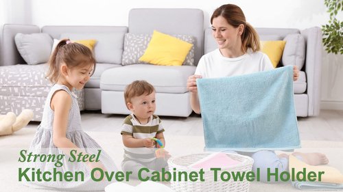9" Over The Cabinet Towel Bar Holders, Handing Towel and Washcloth Rack for Bathroom and Kitchen, Stainless Steel, 2 Pack (Sliver)