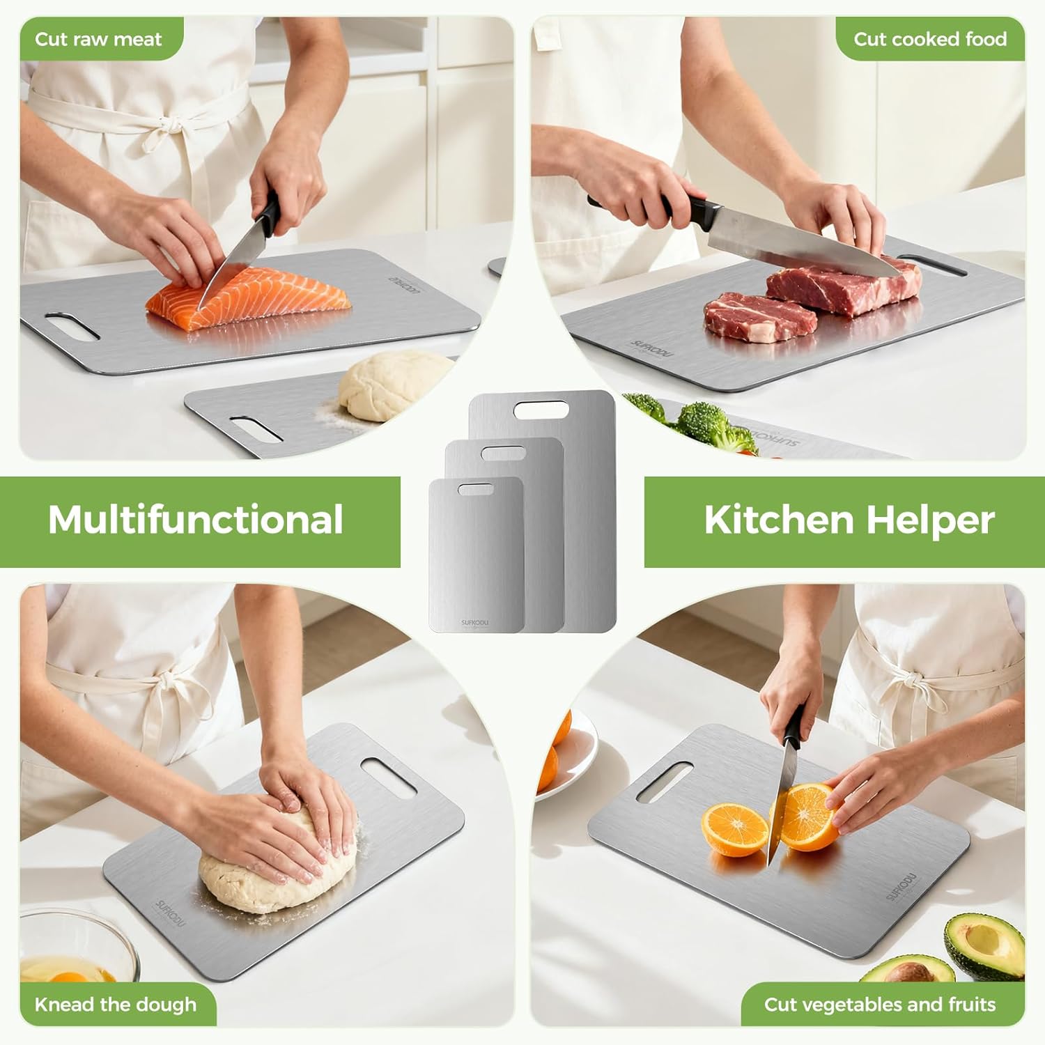 Titanium Cutting Board Set by [Brand Name] - 100% Double-Sided, Non-Toxic, Dishwasher Safe | 3 Sizes for Raw & Cooked Food