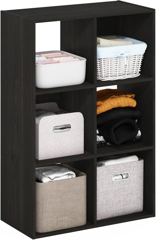 Furinno PELLI Closet Organizer - 6-Cube Storage Solution for Wardrobe & Bedroom - Espresso Finish