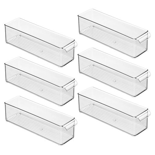 iDesign Stackable Fridge or Freezer Storage Bin with Front Handle, Set of 6, Clear, Made in the USA
